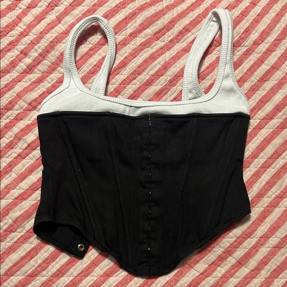 White Fox Boutique Lay It Down Corset Black and White Crop Top XS